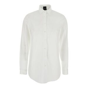 Plain Women White Shirt With Classic Collar And Curved Hem In Cotton Woman